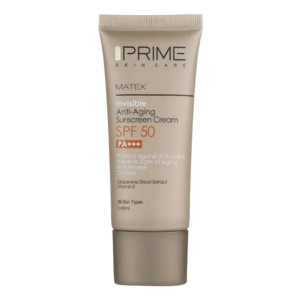 کرم ضد آفتاب و ضد چروک بی رنگ پرایم مدل Matex Colorless SPF50 مناسب انواع پوست حجم 40 میلی لیتر